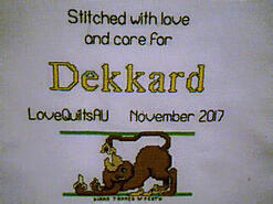 Cross stitch square for Dekkard's quilt