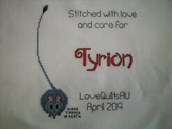 Cross stitch square for Tyrion  M's quilt