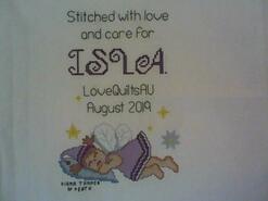 Cross stitch square for Isla J's quilt